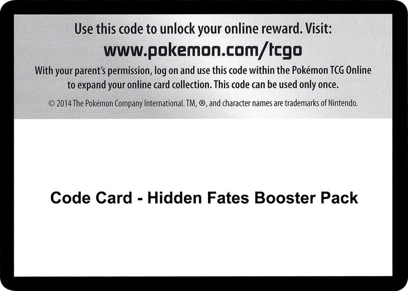 Karta Pokemon Code Card - Hidden Fates Booster Pack - Hidden Fates