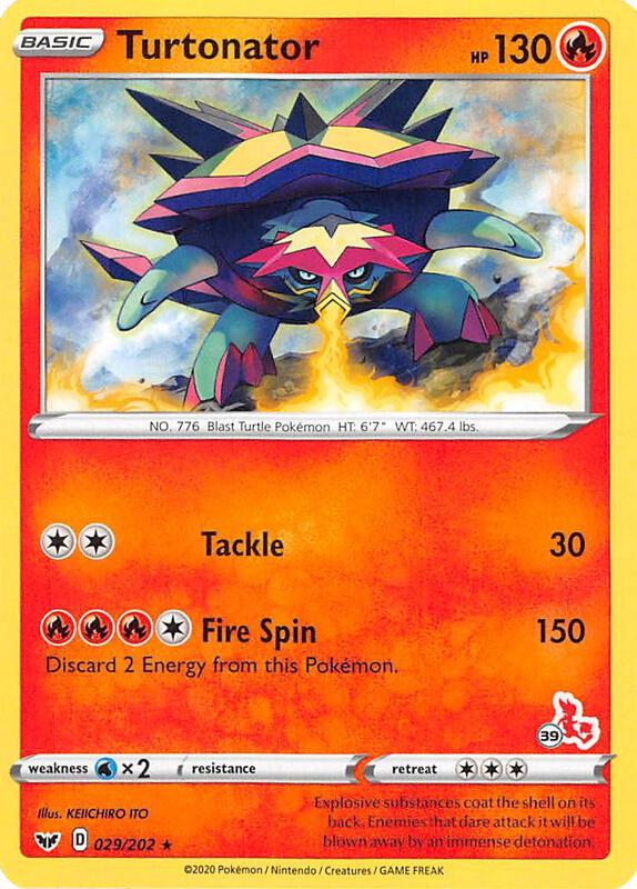 Karta Pokemon Turtonator 29/202 (#39 Cinderace Stamped) - Battle Academy 2022