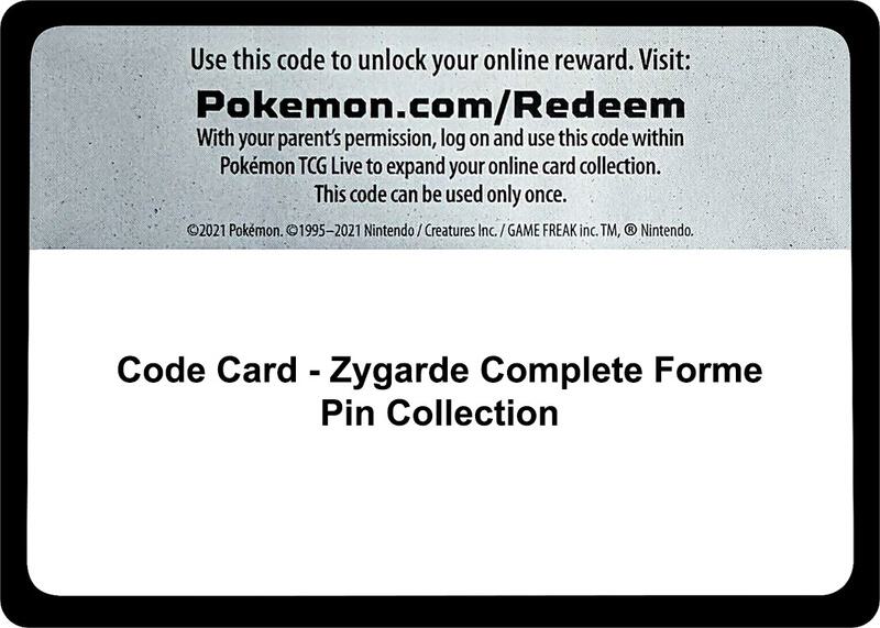 Karta Pokemon Code Card - Zygarde Complete Forme Pin Collection - SM Base Set