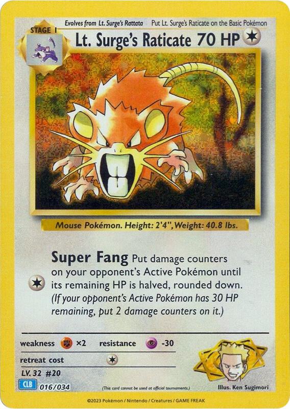 Karta Pokemon Lt. Surge's Raticate 16/034 - Trading Card Game Classic