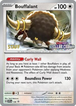 Karta Pokemon Bouffalant - 136 (Prerelease) [Staff] - SV: Scarlet & Violet Promo Cards 136