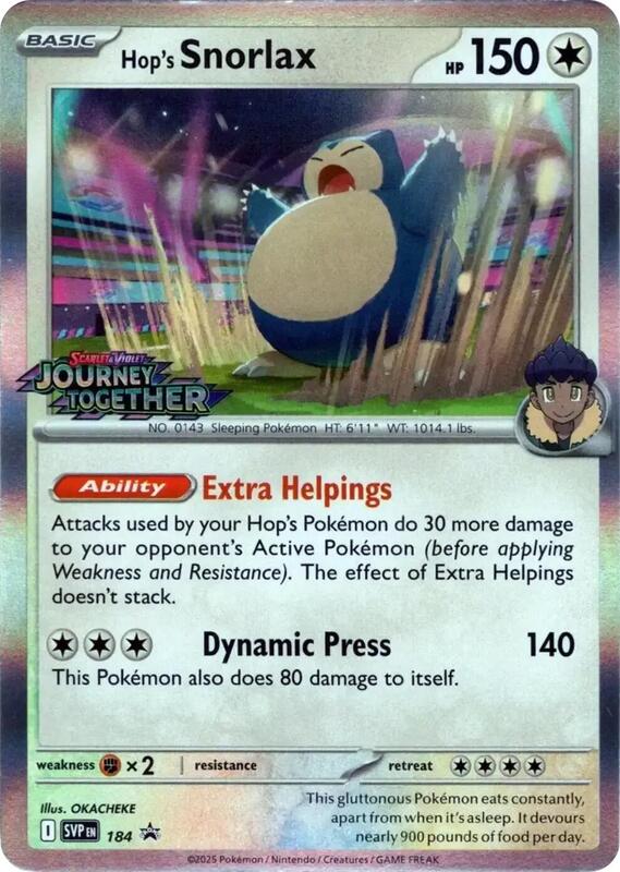 Karta Pokemon Hop's Snorlax - 184 (Prerelease) - SV: Scarlet & Violet Promo Cards 184