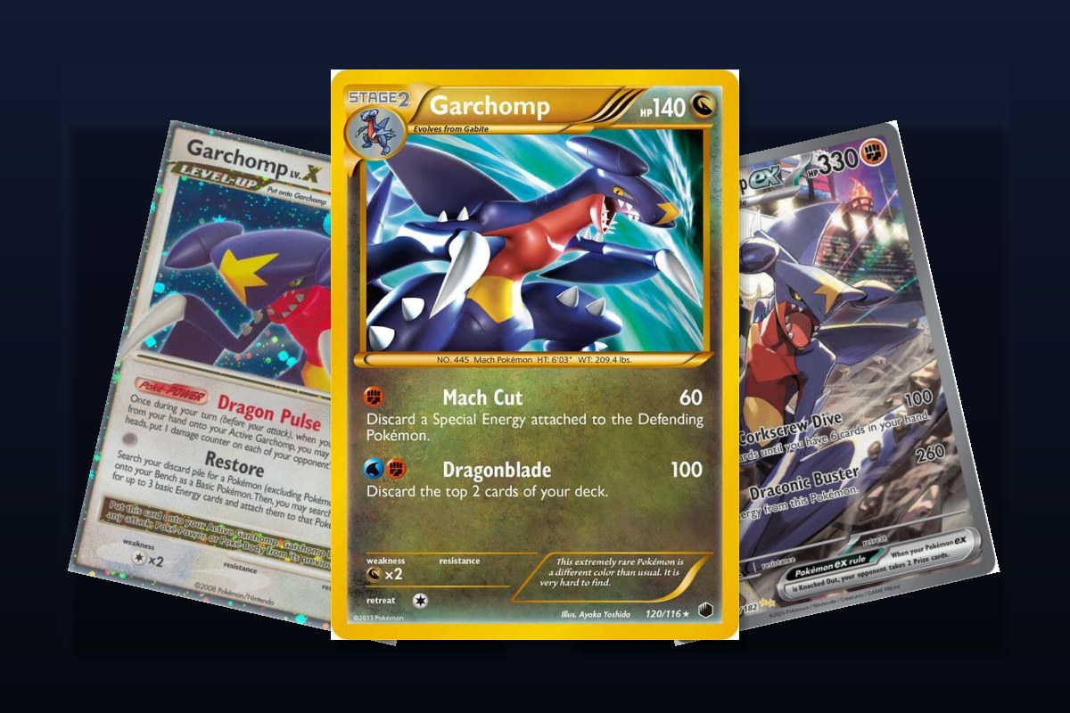 Karty Pokemon Garchomp: Secret Rare z Plasma Freeze, Garchomp LV.X i Cynthia s Garchomp ex