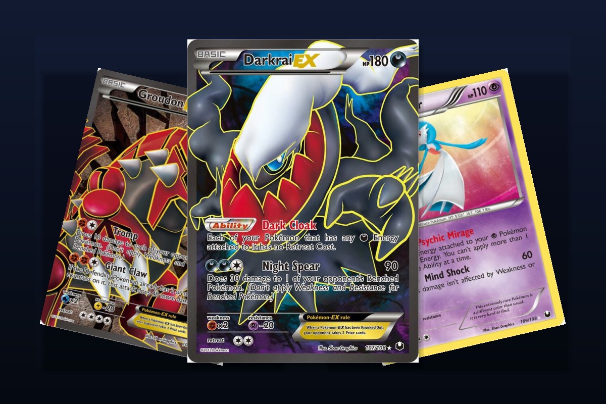 Karty z seta Dark Explorers: Darkrai EX Full Art, Groudon EX Full Art i Gardevoir 109/108