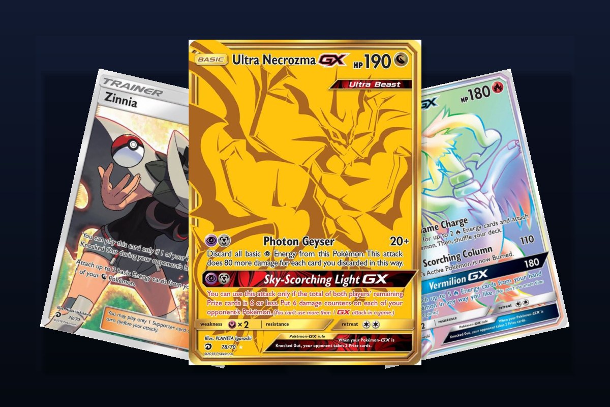 Karty z setu Dragon Majesty: Ultra Necrozma GX, Zinnia i Reshiram GX
