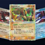Karty z setu Pokemon Hidden Legends: Regirock ex, Groudon ex i Kyogre ex