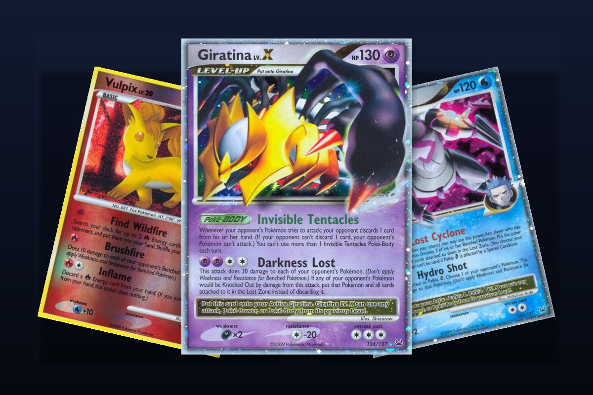 Giratina LV.X i karty shiny z setu Pokemon Platinum
