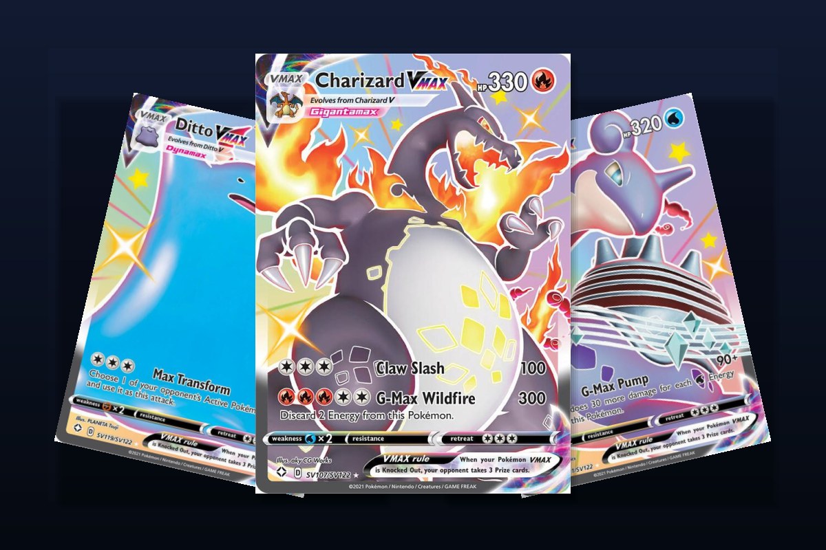 Karty Shiny Vault z Shining Fates: Charizard VMAX, Ditto VMAX i Lapras VMAX