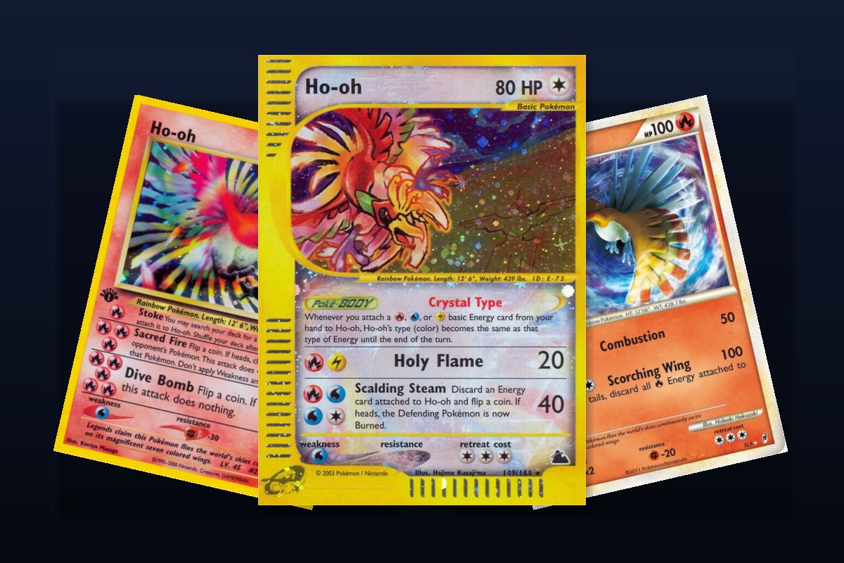 Karty Pokemon z Ho-Oh: Skyridge 149/144, Neo Revelation 7/64 i Shiny Ho-Oh z Call of Legends