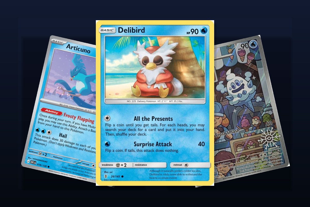 Karty Pokemon o zimowej tematyce ulozone jako wlasny kalendarz adwentowy
