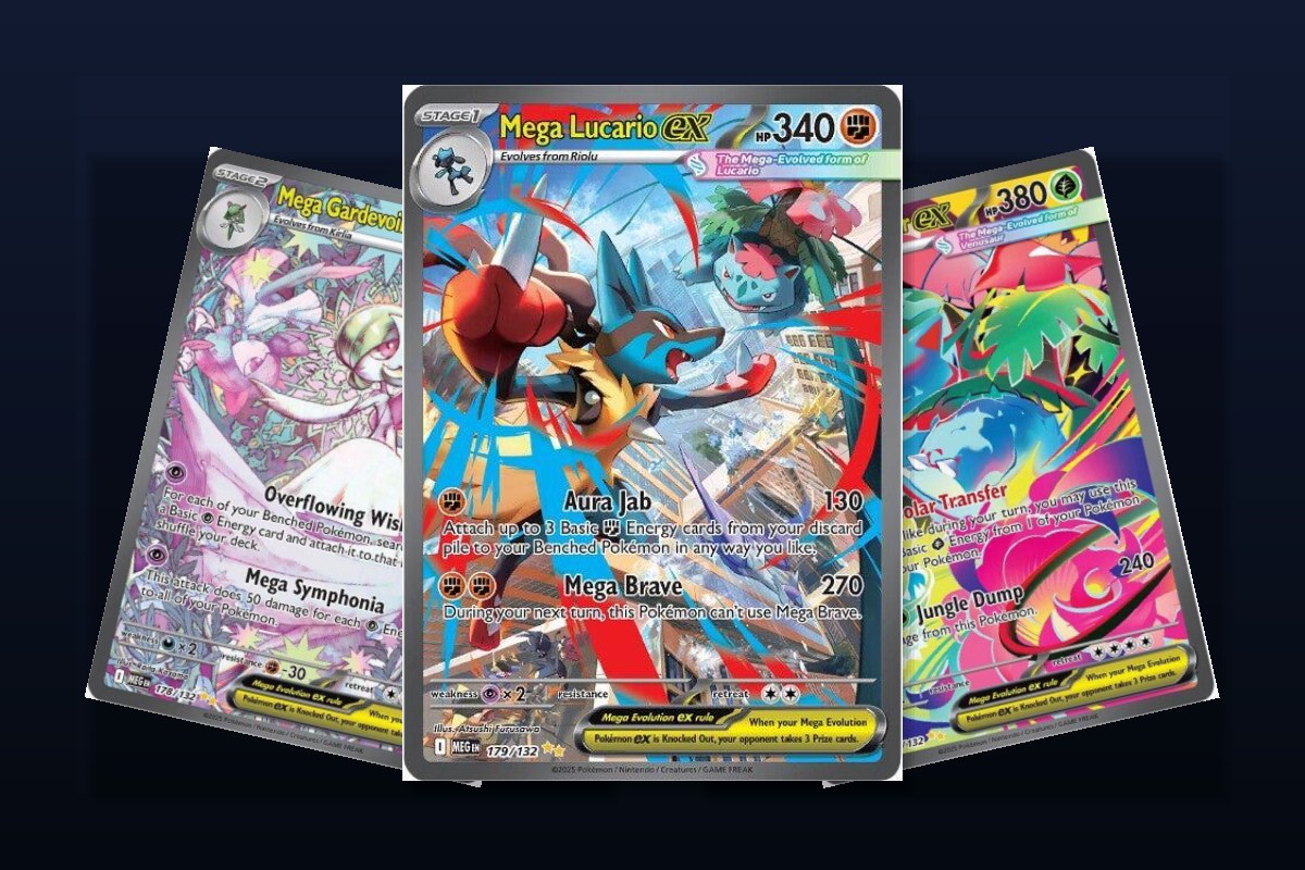 Karty Mega Evolution - Mega Lucario ex, Mega Gardevoir ex i Mega Venusaur ex