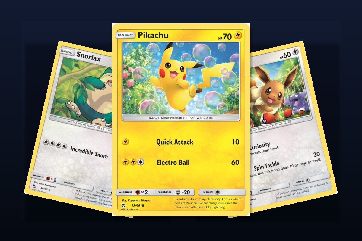 Tanie oryginalne karty Pokemon - Pikachu, Snorlax i Eevee z Hidden Fates